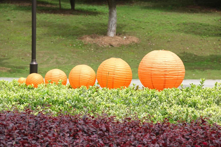 Description Picture 4 of item6" 8" 10"12" 14" 16" Orange Chinese Paper Lantern Round Paper Ball Lamps Wedding Party Christmas Halloweeen Decoration Lampion