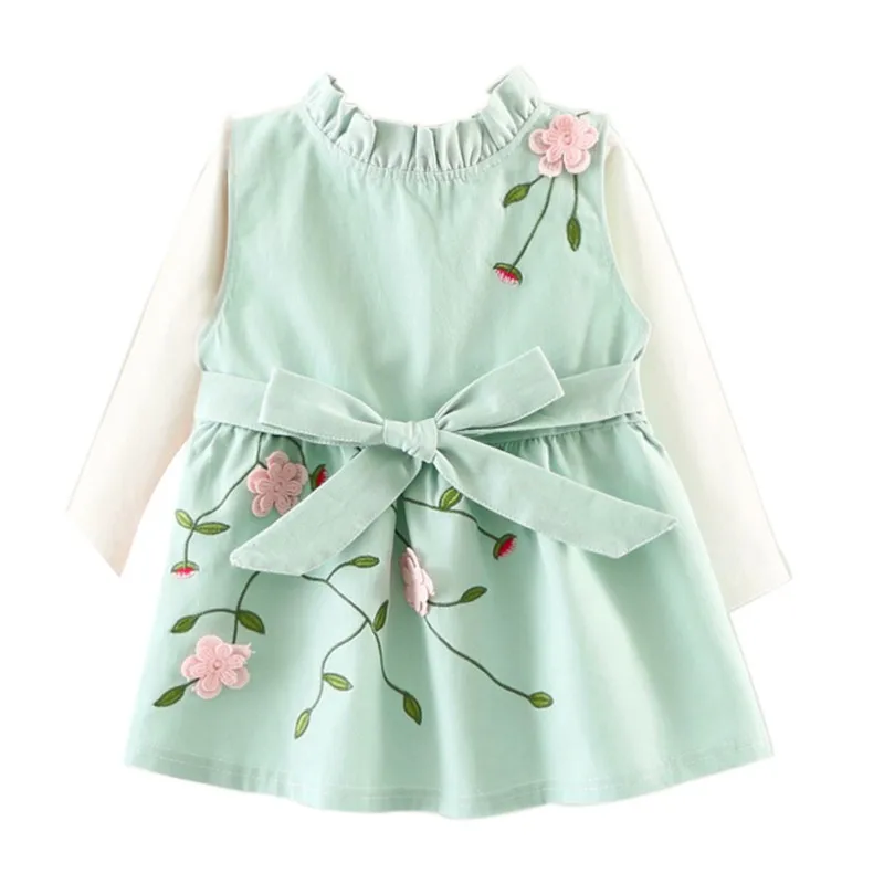Модное платье для маленьких девочек 2 предмета футболка жилет Платья с цветочным