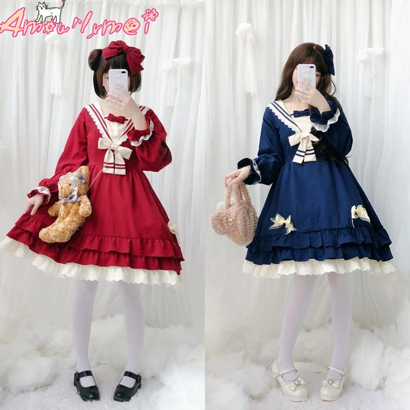 Kawaii Princess Lolita Dress Japanese Style Girl Sweet Bowknot Long Sleeve JSK Lolita Cosplay Lace Dress Cute Maid Costume Dress
Kawaii Princess Lolita Dress Japanese Style Girl Sweet Bowknot Long Sleeve JSK Lolita Cosplay Lace Dress Cute Maid Costume Dress