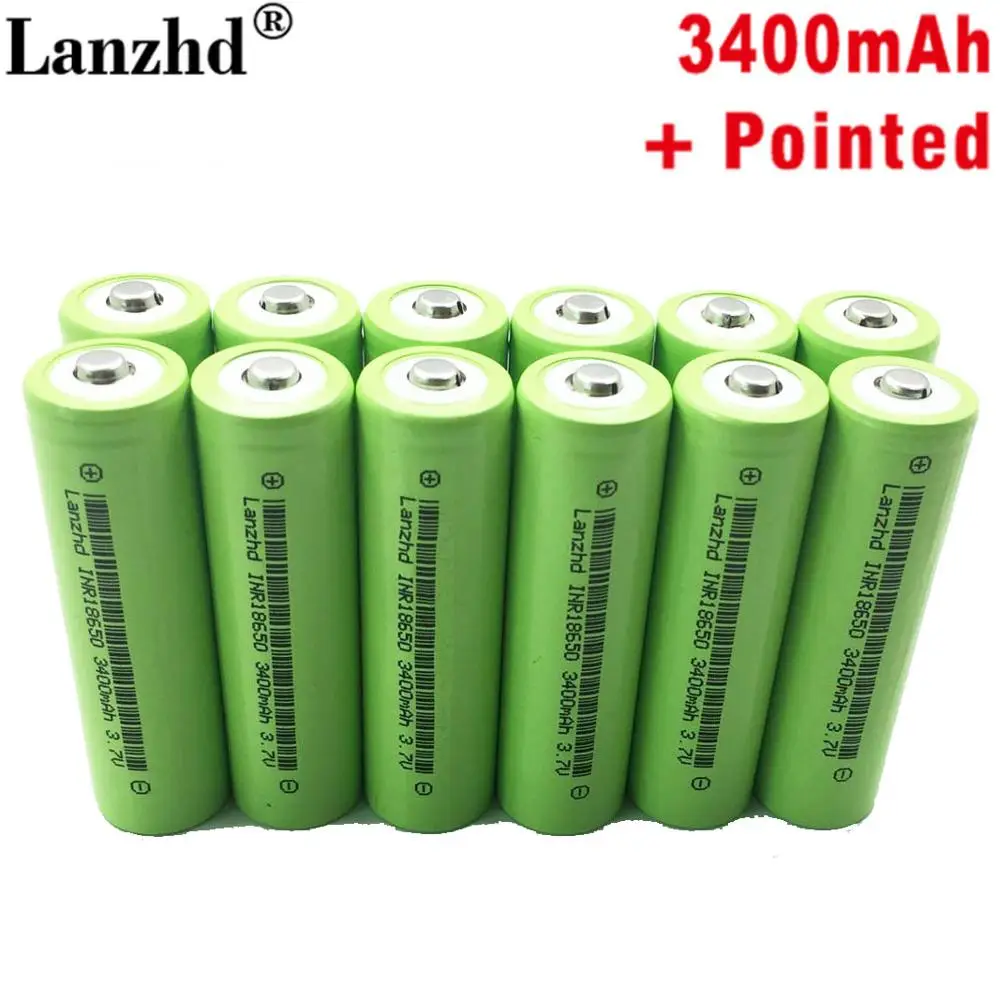 12PCS Pointed 18650 Battery 3.7v 3400mah Lithium li ion Rechargeable Batteries INR18650 with Pointed For flashlight batteries
12PCS Pointed 18650 Battery 3.7v 3400mah Lithium li ion Rechargeable Batteries INR18650 with Pointed For flashlight batteries