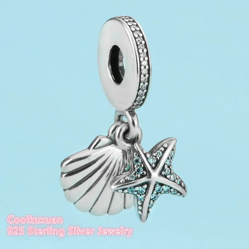 

2019 Summer 925 Sterling Silver Tropical Starfish & Sea Shell, Frosty Mint & Clear CZ bead Fit Pandora Bracelets Jewelry Making