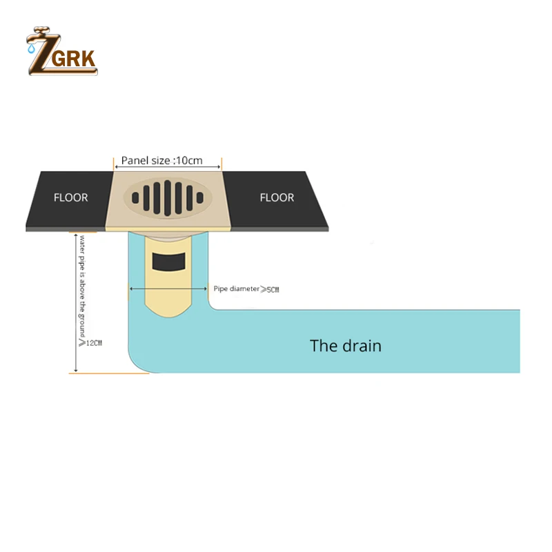 Слив для пола ZGRK квадратный слив 10 см душа латунная сливная ловушка решетка с