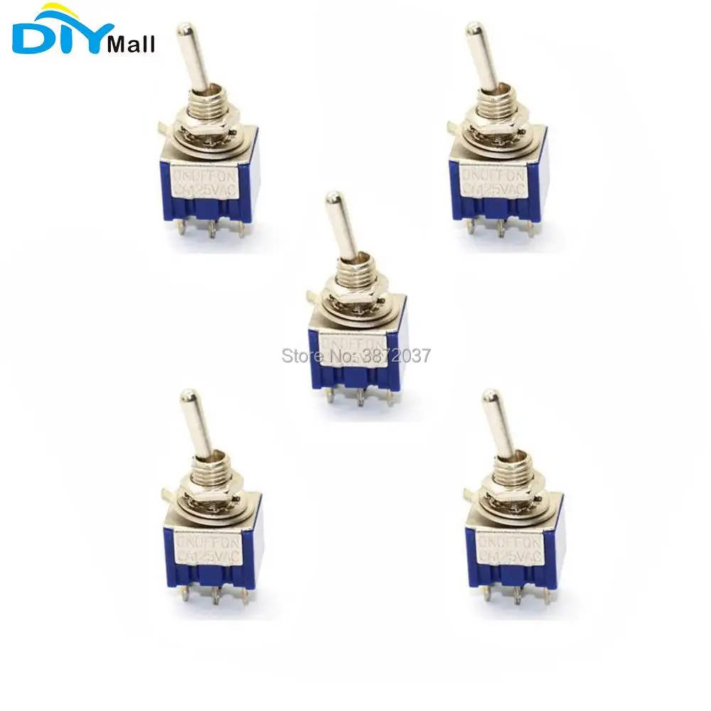 

5pcs/lot DIYmall MTS-203 3 Position Mini 6-Pin DPDT ON-OFF-ON 6A 125VAC Toggle Switches