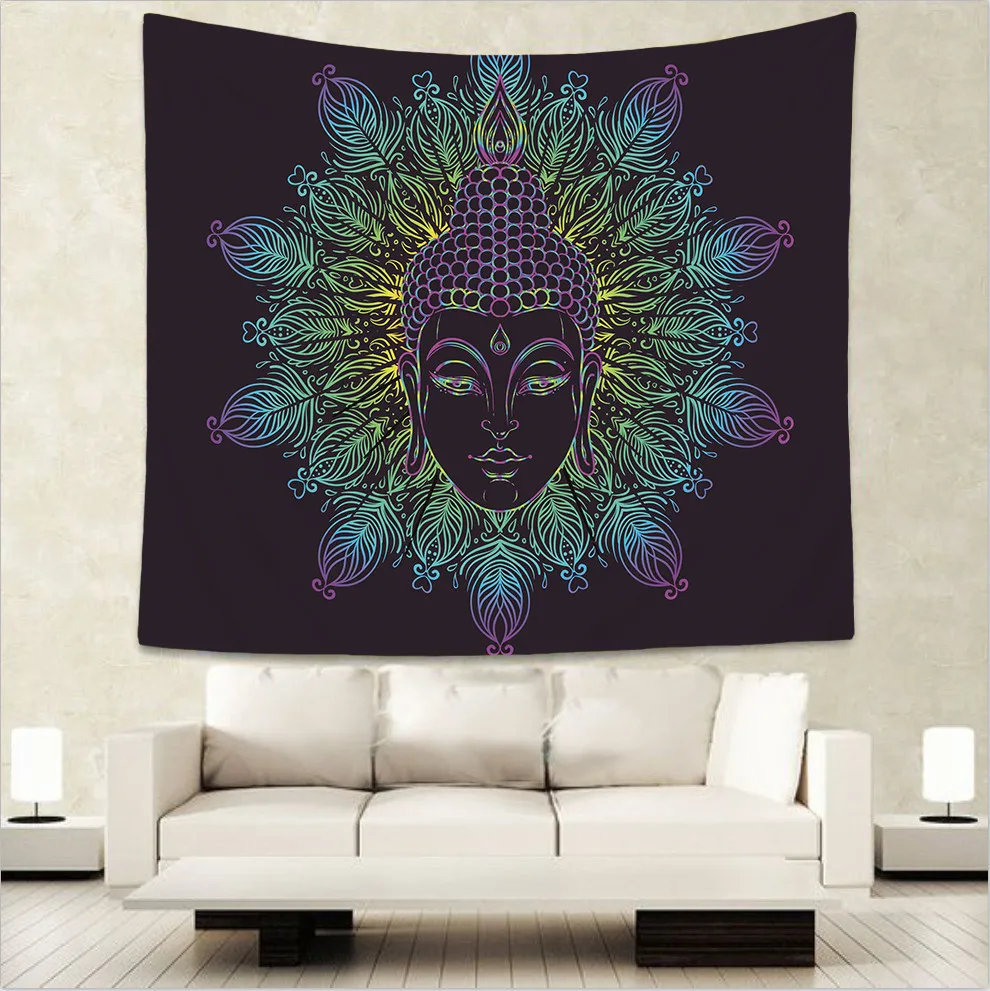 

Indian tapestry hippie mandala wall hanging Bohemian bedspread dorm decor tapestries Buddha head painting 51x60" table cloth GA6