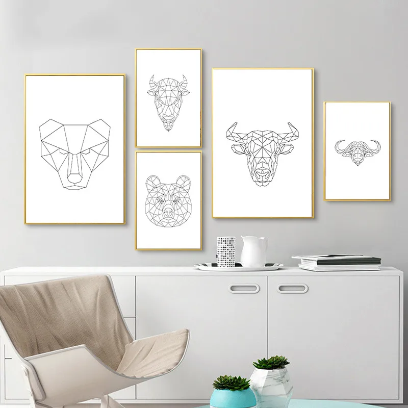 Modern Canvas Painting Line Animals Home Decor Nordic Poster Wall Art Kid Bedroom Living Room | Дом и сад
