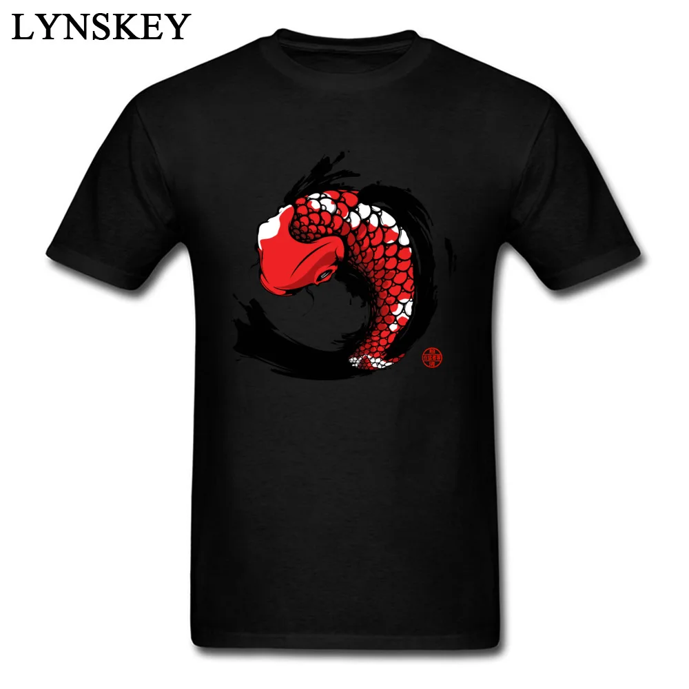T Shirts Short Sleeve Casual Wholesale Red Koi Round Collar Cotton Men Summer Fall Tops Shirts Casual Clothing Shirt Red Koi black