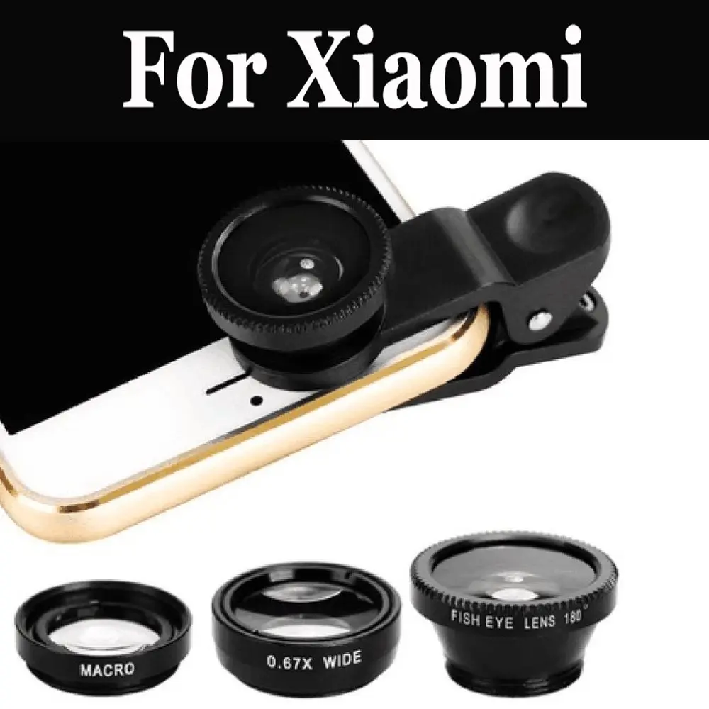 3in1 Clip Mobile Phone Camera Lens Kit Wide Angle Fish Eye For Xiaomi Redmi Note 4 4X 5 Pro 5A 6 S2 Y1 Lite | Мобильные телефоны и