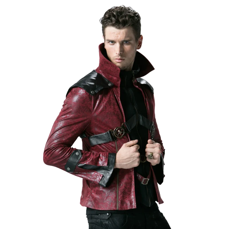 Steampunk Gothic Rider Jackets Men Red Short Leather Coat Winter Stand Collar Coat Black Windproof Long Sleeve Jacket
Steampunk Gothic Rider Jackets Men Red Short Leather Coat Winter Stand Collar Coat Black Windproof Long Sleeve Jacket