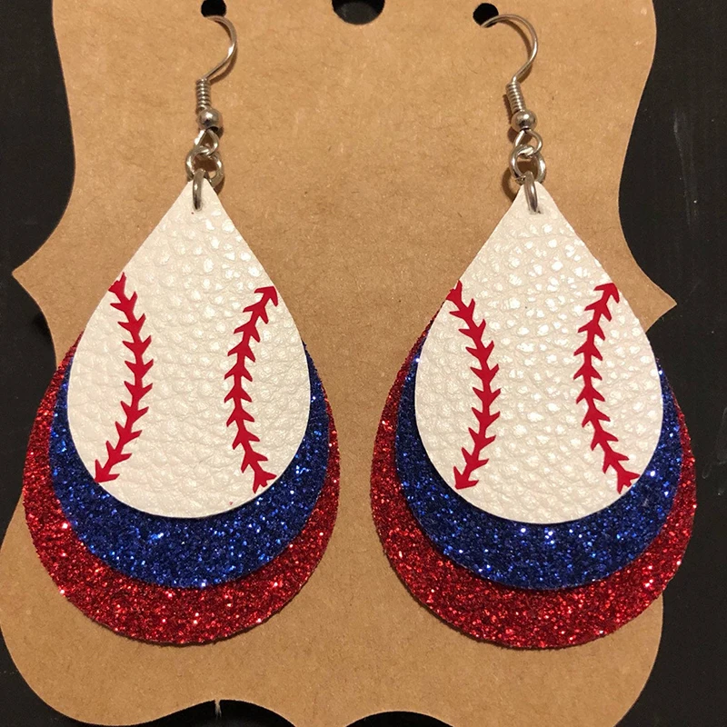 Latest 3D Baseball Three Layer Faux Leather Teardrop Vinyl Earrings Color Layered Team Cheer Glitter Sequins Water Drop Earrings
Latest 3D Baseball Three Layer Faux Leather Teardrop Vinyl Earrings Color Layered Team Cheer Glitter Sequins Water Drop Earrings