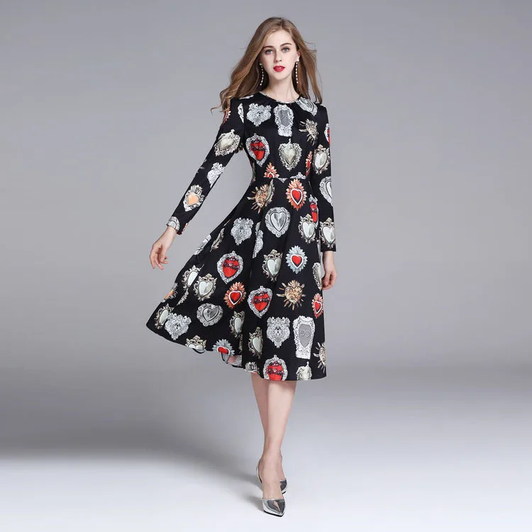 High quality 2018 new designer fashion summer dress Women's long-sleeve love print black vintage chiffon Mid-Calf dress
High quality 2018 new designer fashion summer dress Women's long-sleeve love print black vintage chiffon Mid-Calf dress