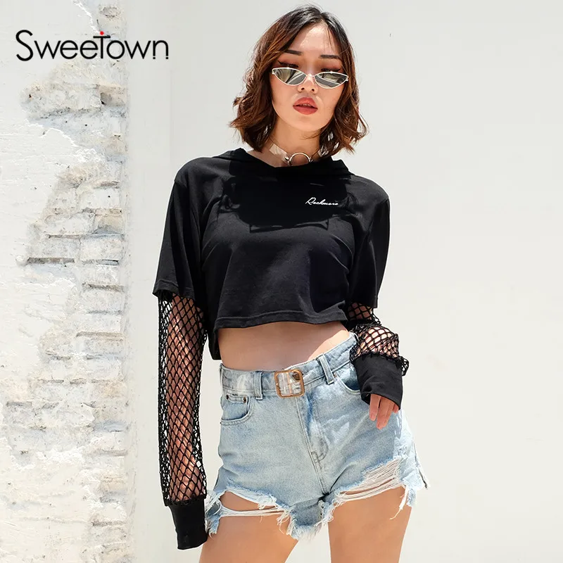 Sweetown Fishnet Long Sleeve Crop Top Tshirt Women Black Printed Plus Size Clothing Casual Loose Korean Style Oversized T Shirt
Sweetown Fishnet Long Sleeve Crop Top Tshirt Women Black Printed Plus Size Clothing Casual Loose Korean Style Oversized T Shirt