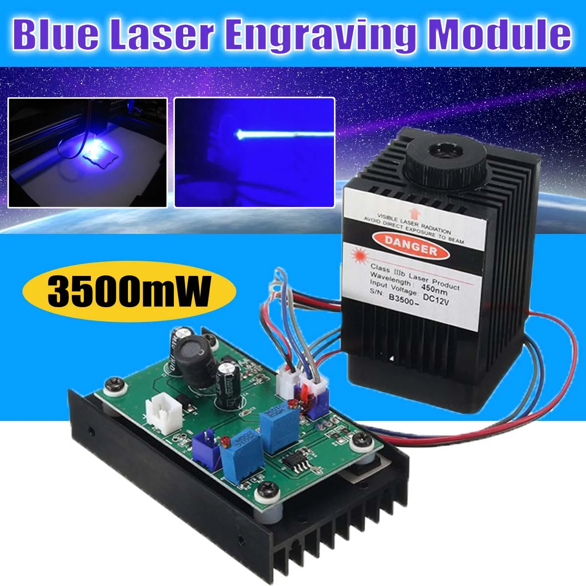 3500mw Blue Laser Module High Power 3.5W Laser Head DIY Metal Engraving 450nm for DIY Laser Engraving Cutting Machine
3500mw Blue Laser Module High Power 3.5W Laser Head DIY Metal Engraving 450nm for DIY Laser Engraving Cutting Machine