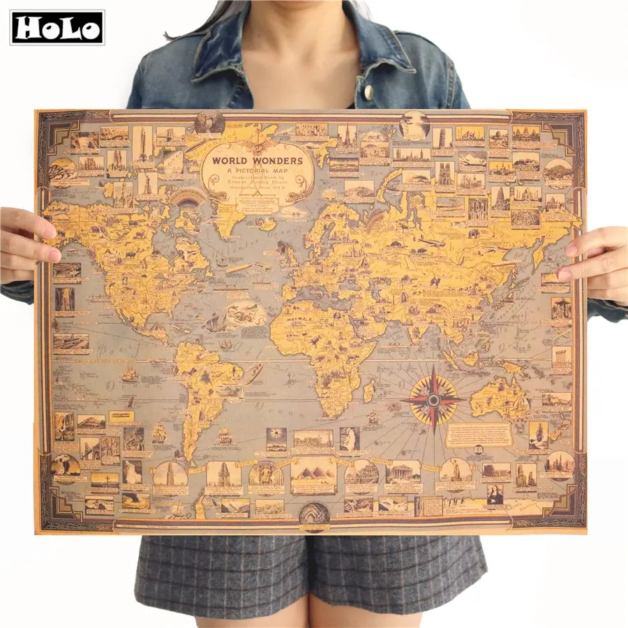 Big size World Monuments travel Map Vintage Paper Poster Bar Home Decor Retro Print Kraft Paper Painting 52x62cm
Big size World Monuments travel Map Vintage Paper Poster Bar Home Decor Retro Print Kraft Paper Painting 52x62cm