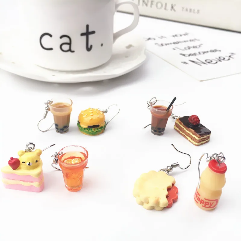 Cute Cake Bubble Tea Asymmetric Drop Earrings Resin Milk Tea Hamburg Sweet Food Earring for Girl Funny Party Unique Jewelry Gift
Cute Cake Bubble Tea Asymmetric Drop Earrings Resin Milk Tea Hamburg Sweet Food Earring for Girl Funny Party Unique Jewelry Gift