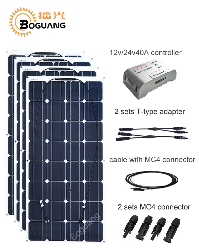 

Boguang 400w solar panel solar DIY kit system 100w module 12v/24v/40A MPPT controller Y-type cable MC4 adapter power charger