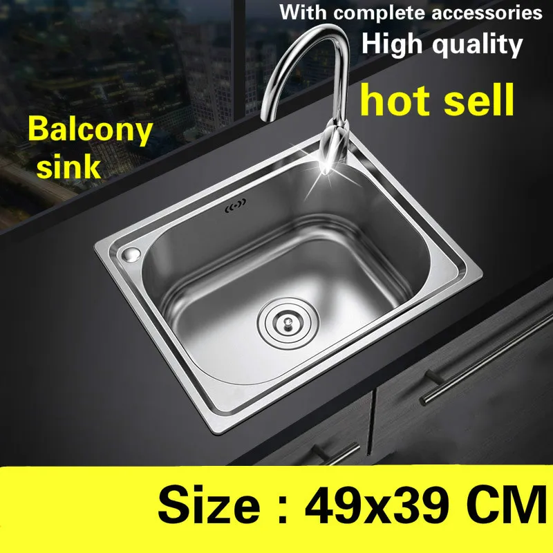 

Free shipping balcony sink ordinary food-grade 304 stainless steel 0.8 mm small single slot hot sell 49x39 CM