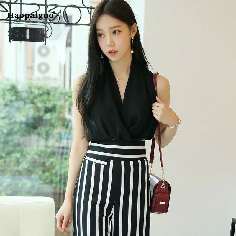2 Piece Set Women Summer Black V-neck Tank Sleeveless Elegant Office Ladies Top and Black Striped Korean Casual OL Pants Vestido
2 Piece Set Women Summer Black V-neck Tank Sleeveless Elegant Office Ladies Top and Black Striped Korean Casual OL Pants Vestido