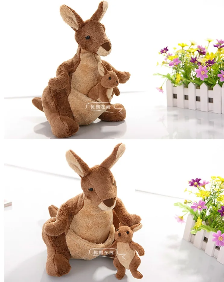 

nice plush toy stuffed doll cartoon Australia animal brown Kangaroo Mother & son Parent child baby gift Christmas present 1set