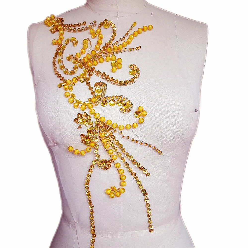 Bi.Dw.M,New Applique Patches Yellow Hand Embroidery Rhinestones Stones and Crystals 25x42mm For Sewing Evening Dresses Costumes
Bi.Dw.M,New Applique Patches Yellow Hand Embroidery Rhinestones Stones and Crystals 25x42mm For Sewing Evening Dresses Costumes