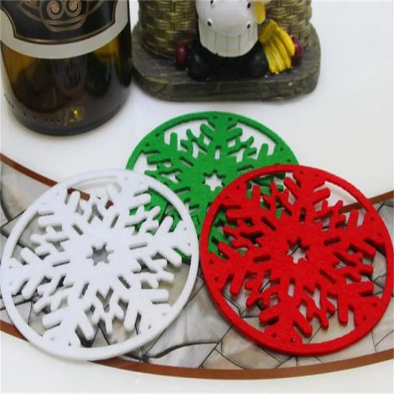 Фото 10pcs Cup mat Christmas party decoration snowflake cup Felt coasters Non-woven christmas decorations for home | Дом и сад