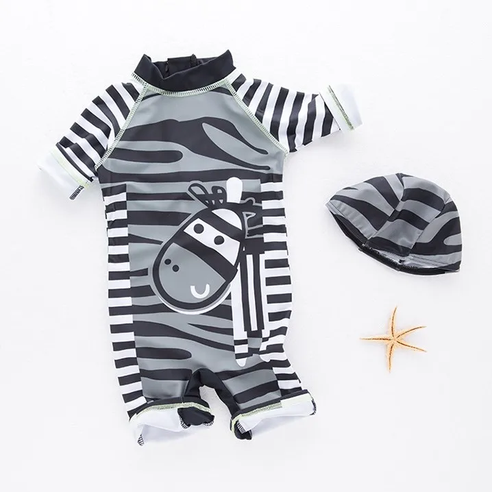 New Arrival Personality Black and White Strip Zebra Pattern Baby Boy Conjoined Swimwear with Swimming Cap 3093
New Arrival Personality Black and White Strip Zebra Pattern Baby Boy Conjoined Swimwear with Swimming Cap 3093