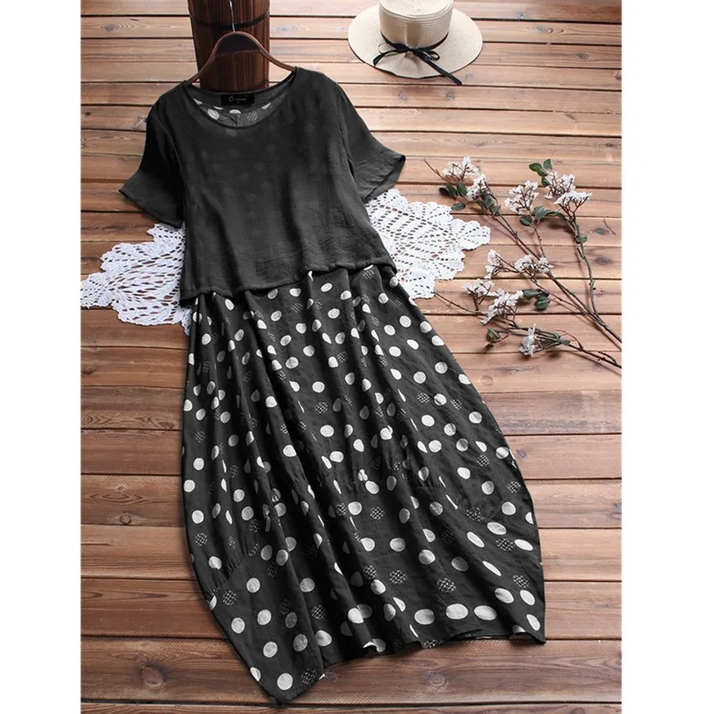 2019 Spring Summer New Women Vintage O-Neck Dot Print Patchwork O-Neck Two Pieces Loose Soft Elegant Maxi Dress
2019 Spring Summer New Women Vintage O-Neck Dot Print Patchwork O-Neck Two Pieces Loose Soft Elegant Maxi Dress