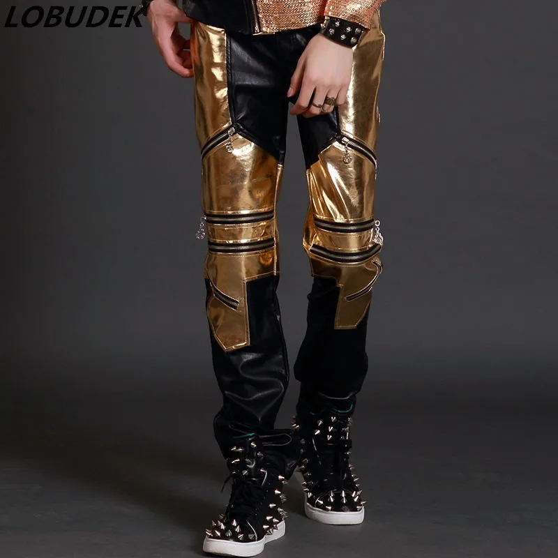 Golden black male pants Leather Trousers Nightclub Bar Singer Lead Dance Rock JAZZ dance performance leather Pants Stage costume
Golden black male pants Leather Trousers Nightclub Bar Singer Lead Dance Rock JAZZ dance performance leather Pants Stage costume