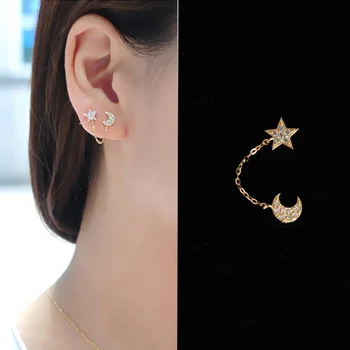 1pc Moon And Stars CZ Rhinestone Over Ing Chain Earring Monaural Two-Hole Stud Earrings For Women Girls Statement Ear Jewelry
1pc Moon And Stars CZ Rhinestone Over Ing Chain Earring Monaural Two-Hole Stud Earrings For Women Girls Statement Ear Jewelry