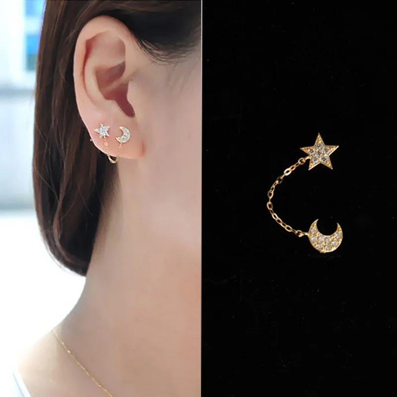 1pc Moon And Stars CZ Rhinestone Over ing Chain Earring Monaural Two-Hole Stud Earrings For Women Girls Statement Ear Jewelry
1pc Moon And Stars CZ Rhinestone Over ing Chain Earring Monaural Two-Hole Stud Earrings For Women Girls Statement Ear Jewelry