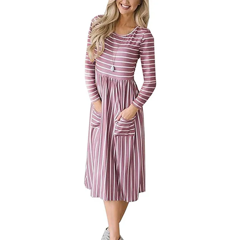 2019 New Autumn Women Striped Dress Casual Long Sleeve Dress With Pockets Fashion O Neck Midi Leisure Dresses Vestido Mujer S-XL
2019 New Autumn Women Striped Dress Casual Long Sleeve Dress With Pockets Fashion O Neck Midi Leisure Dresses Vestido Mujer S-XL