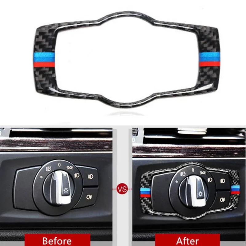 JXLCLYL Carbon Fiber Car Headlight Switch Frame Cover Trim For BMW 3 Series E90 E92 E93