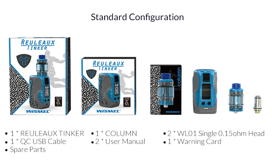 Original Wismec Reuleaux Tinker Kit 300W With COLUMN Tank 6.5ml WL01 Coil VW/TC-Ni/TC-Ti/TC-SS/TCR Electronic cigarette vape