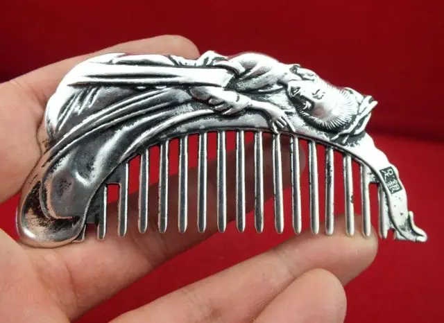 Chinese old Tibet silver fairy girl comb
