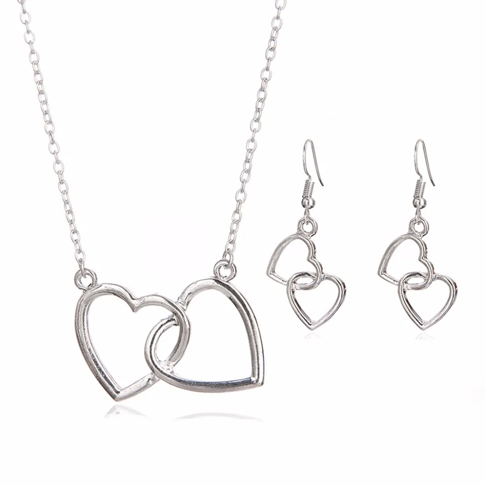 New Silver Jewelry Love Double Buckle Pendant Necklace Earrings Set Female Retro Jewelry Ladies Statement Jewelry Bijoux S0036
New Silver Jewelry Love Double Buckle Pendant Necklace Earrings Set Female Retro Jewelry Ladies Statement Jewelry Bijoux S0036