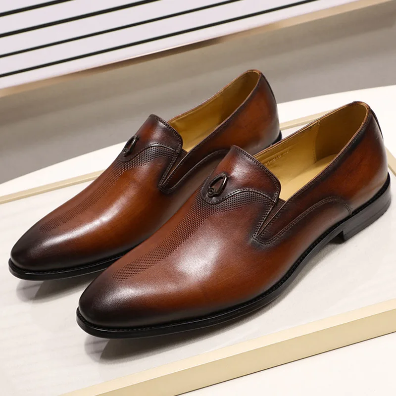 Handmade Office Business Wedding Dress Loafers Hand Painted Brown Metal Decorate Luxury Suit Formal Genuine Leather Men Shoes
Handmade Office Business Wedding Dress Loafers Hand Painted Brown Metal Decorate Luxury Suit Formal Genuine Leather Men Shoes