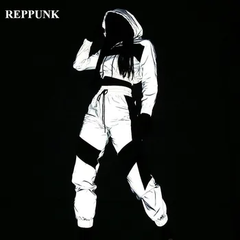 REPPUNK 2019 New Arrival Women Reflective Two Pieces Sets Silver Pactwork Top Sweatshirts Elastic Drawstring Pants Tracksuits
REPPUNK 2019 New Arrival Women Reflective Two Pieces Sets Silver Pactwork Top Sweatshirts Elastic Drawstring Pants Tracksuits