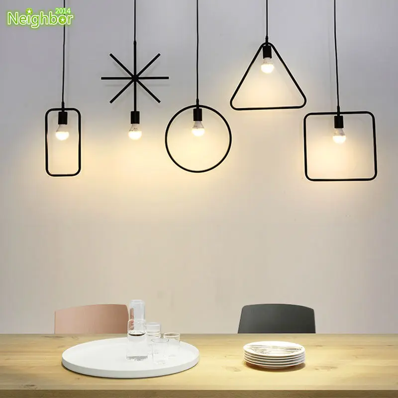 New Style Geometrical Figure Lighting Simple Iron Black Finished Pendant Light Lamps Fixtures
New Style Geometrical Figure Lighting Simple Iron Black Finished Pendant Light Lamps Fixtures