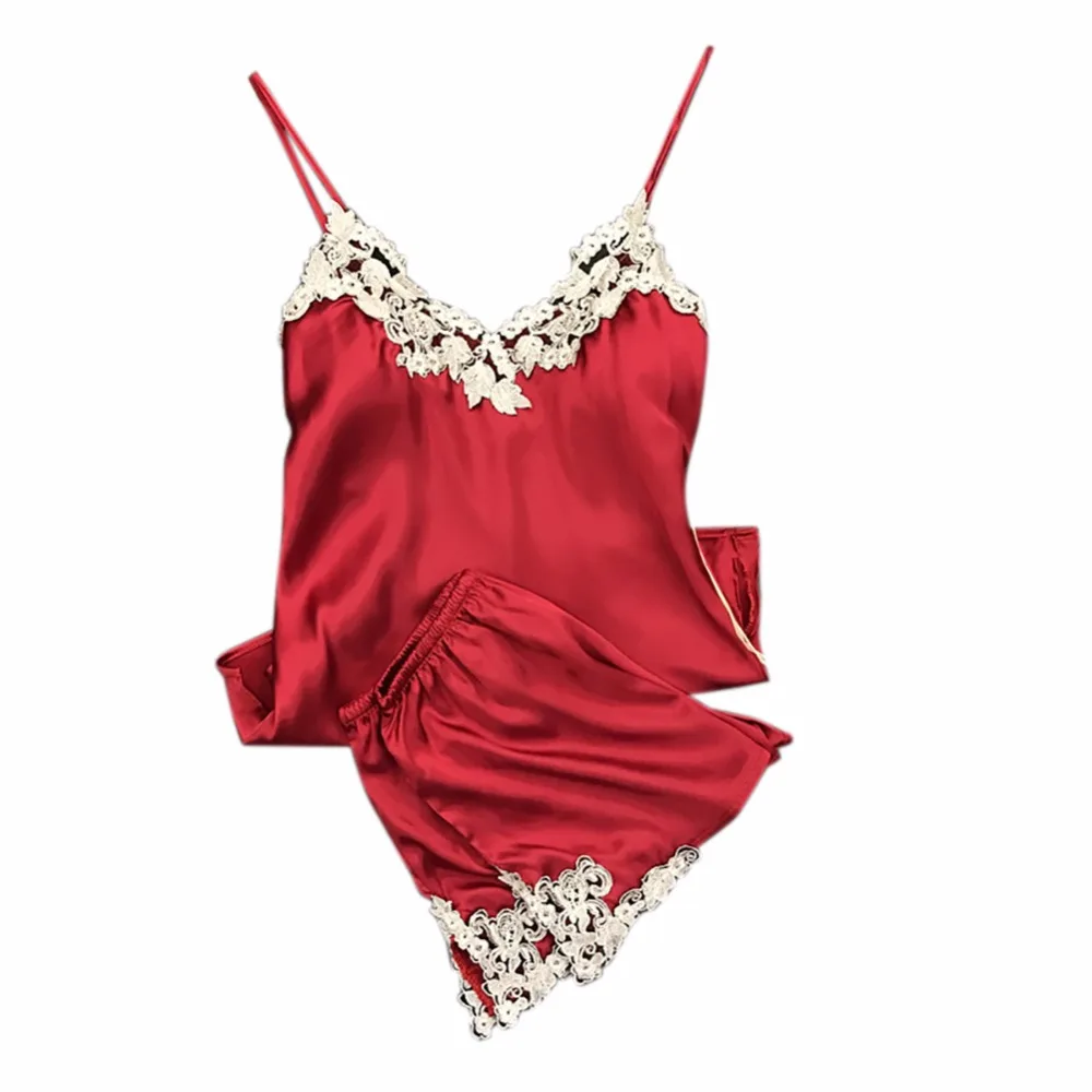 Sexy Sleepwear Tops+Pants Suit Women Silk Embroidered Lace Stitching Candy Colored Sling Home Pajamas
Sexy Sleepwear Tops+Pants Suit Women Silk Embroidered Lace Stitching Candy Colored Sling Home Pajamas