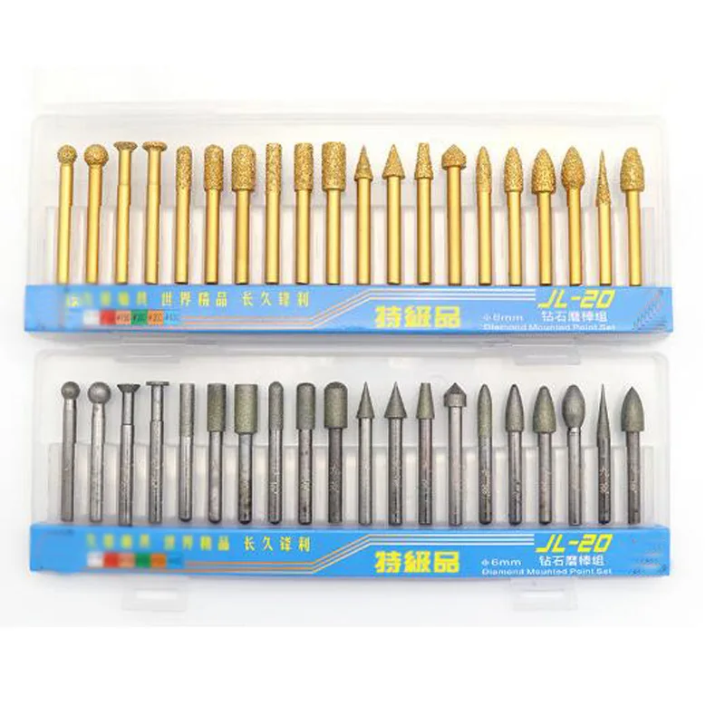 20pcs 6mm Shank Vacuum Brazed Diamond Burrs Grinding Head Rotary Tool For Stone Concrete Carving Grinding Head Set
20pcs 6mm Shank Vacuum Brazed Diamond Burrs Grinding Head Rotary Tool For Stone Concrete Carving Grinding Head Set