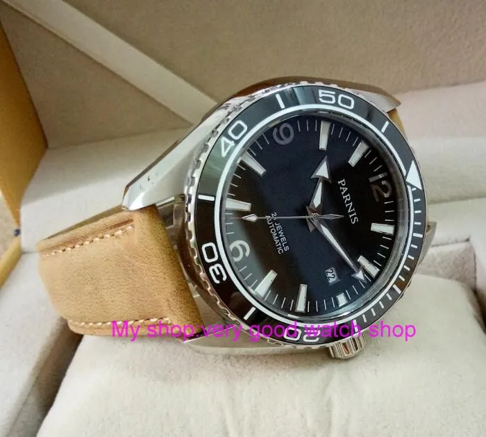 sapphire Crystal 45mm PARNIS Japanese 21 Jewels Automatic Self-Wind Mechanical movement ceramics Bezel 5ATM Men's Watches 168
sapphire Crystal 45mm PARNIS Japanese 21 Jewels Automatic Self-Wind Mechanical movement ceramics Bezel 5ATM Men's Watches 168