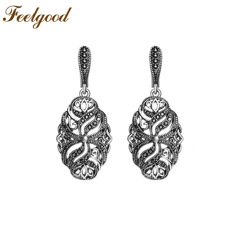 Feelgood Antique Silver Color Jewelry Drop Earring Black Rhinestone Vintage Earrings For Women Fashion Wedding Party Gift
Feelgood Antique Silver Color Jewelry Drop Earring Black Rhinestone Vintage Earrings For Women Fashion Wedding Party Gift