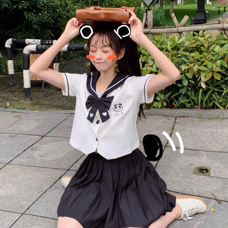 Japanese JK uniform suit women soft girl wind cute panda embroidery sailor suit short-sleeved shirt + pleated skirt
Japanese JK uniform suit women soft girl wind cute panda embroidery sailor suit short-sleeved shirt + pleated skirt