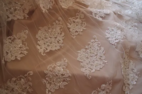 2 yards heavy beaded bridal ivory lace fabric with pearls and sequins, ivory beaded lace fabric for wedding, DZF002
2 yards heavy beaded bridal ivory lace fabric with pearls and sequins, ivory beaded lace fabric for wedding, DZF002