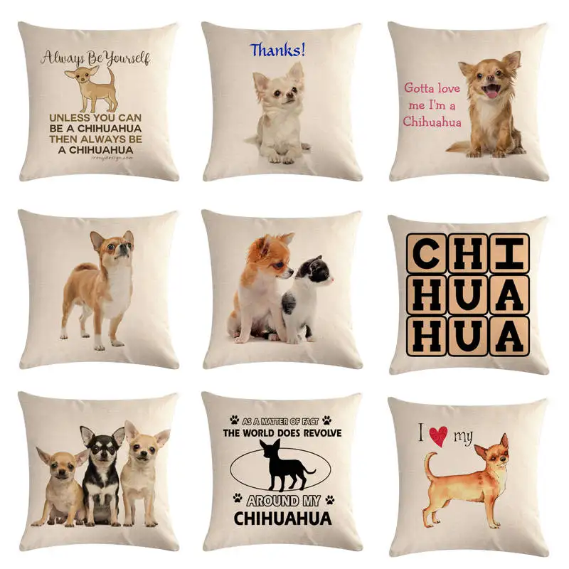

45cm*45cm pet dog chihuahua design linen/cotton throw pillow covers couch cushion cover home decorative pillows