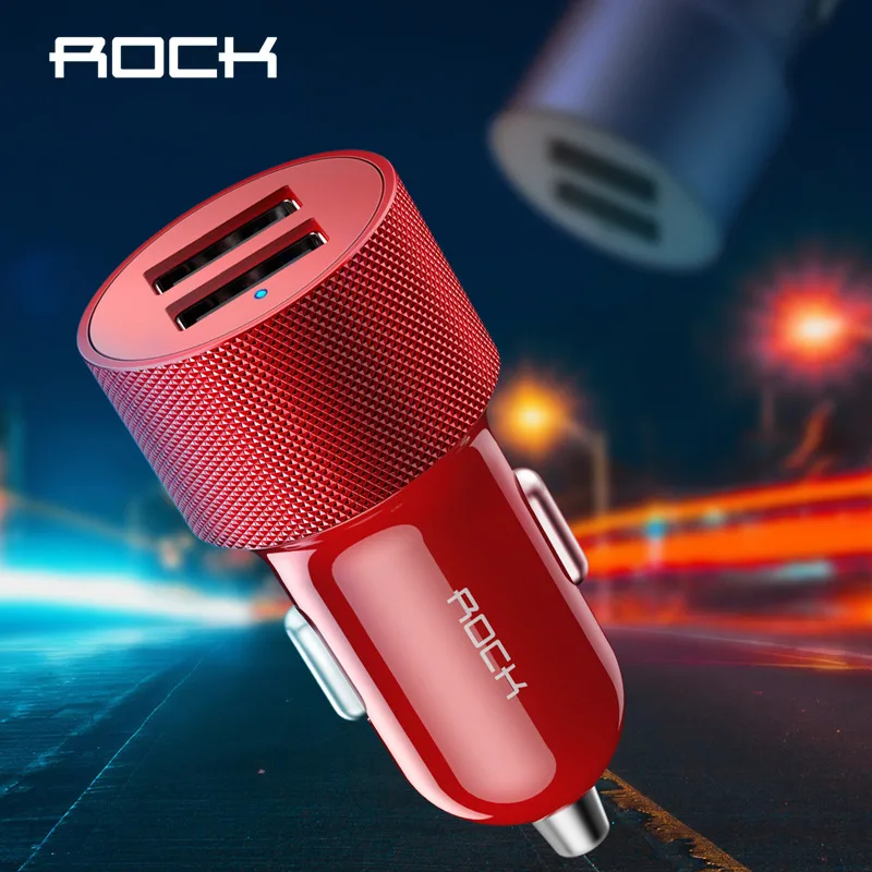 

Dual USB Car Charger 5V2.4A Fast Charging ,ROCK Phone charger for Iphone X 8 7 6s 6s Plus for Xiaomi Car Phone USB Charger