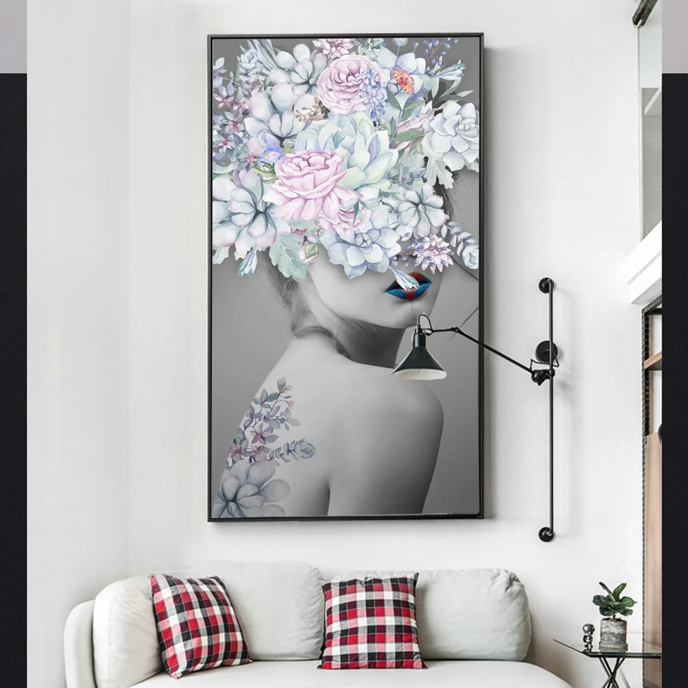 

WANGART Big Size Nordic Poster Flower Girl Oil Painting Awakening Canvas Print Decoration Wall Picture for Living Room Modern