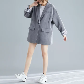2019 Oversize Striped Cuff Ruched Patchwork Women Blazer Jacket Ladies Casual Single Button Notched Pockets Blaser feminino
2019 Oversize Striped Cuff Ruched Patchwork Women Blazer Jacket Ladies Casual Single Button Notched Pockets Blaser feminino