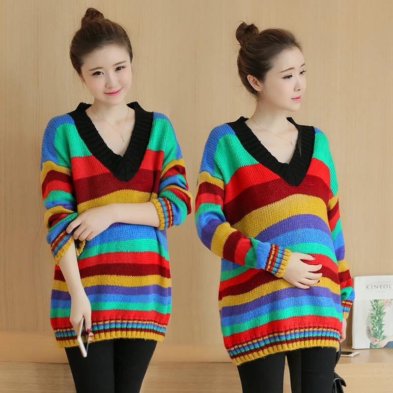 New 2017 rainbow sweater to increase the size of women sets of spring and autumn pregnant women autumn color stripes loose long
New 2017 rainbow sweater to increase the size of women sets of spring and autumn pregnant women autumn color stripes loose long
