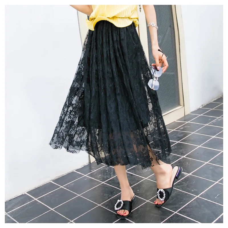 Summer Women Lace Pleated Casual High Waist Elastic Mesh Long Skirt All Matched Tutu Skirt Elegant Women Tulle Skirts Bottom
Summer Women Lace Pleated Casual High Waist Elastic Mesh Long Skirt All Matched Tutu Skirt Elegant Women Tulle Skirts Bottom
