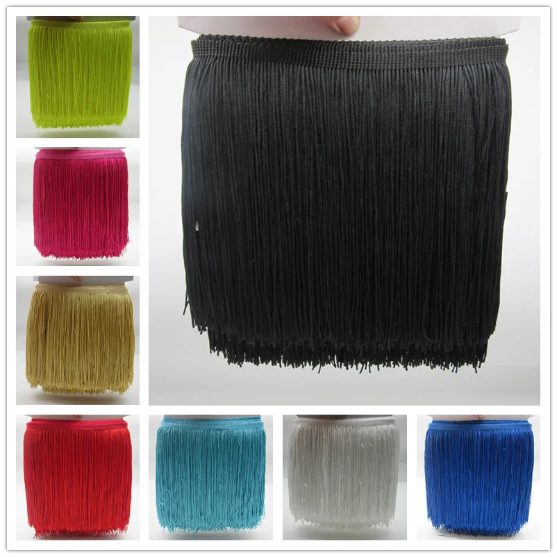 

YY-tesco 10 Meters 20CM Long Lace Fringe Trim Tassel Fringe Trimming For Diy Latin Dress Stage Clothes Accessories Lace Ribbon